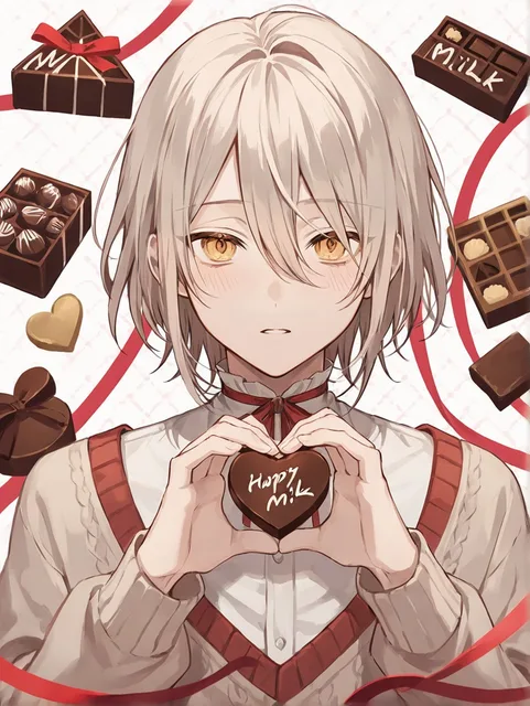 髪色がミルクティベージュの男の子 バレンタインデー チョコ