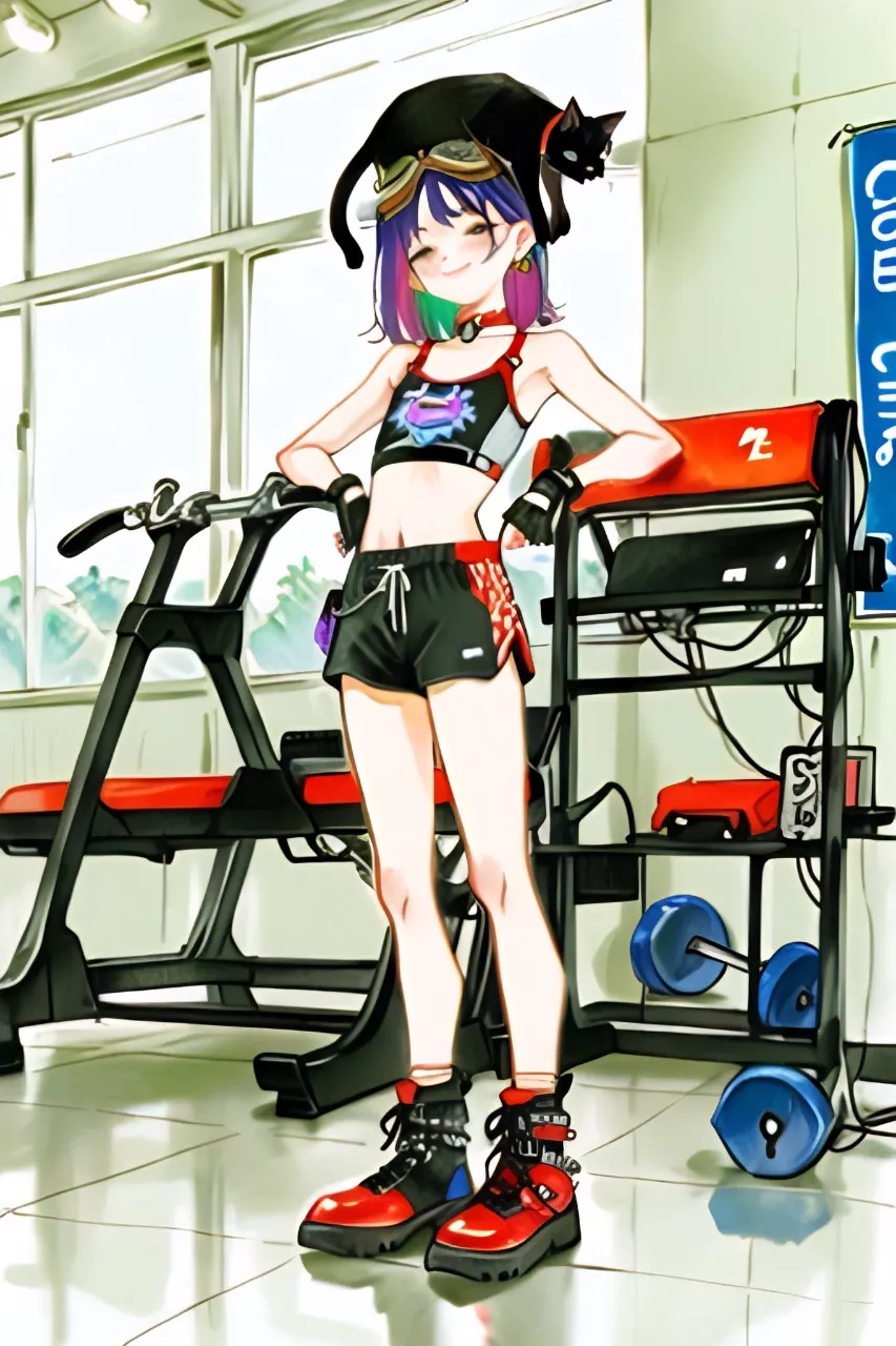 スポーツジムにやってきた…パンク娘と黒ニャンコ…紫