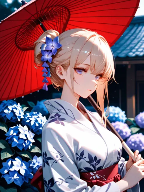 紫陽花と女