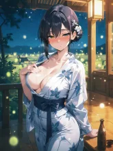 浴衣で夕涼み？お酒で顔がほてる、、、
