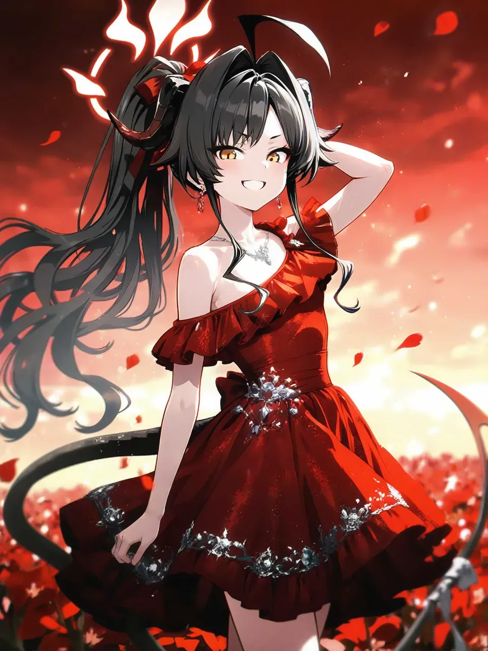 赤い花畑とドレスカスミ
