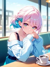 コーヒーでちょっとひと息つきませんか — ニットワンピイラストのAIイラスト|SUPPART