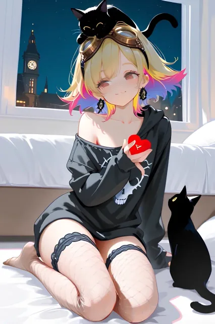 オーバーサイズのトレーナーで…パンク娘と黒ニャンコ…黄