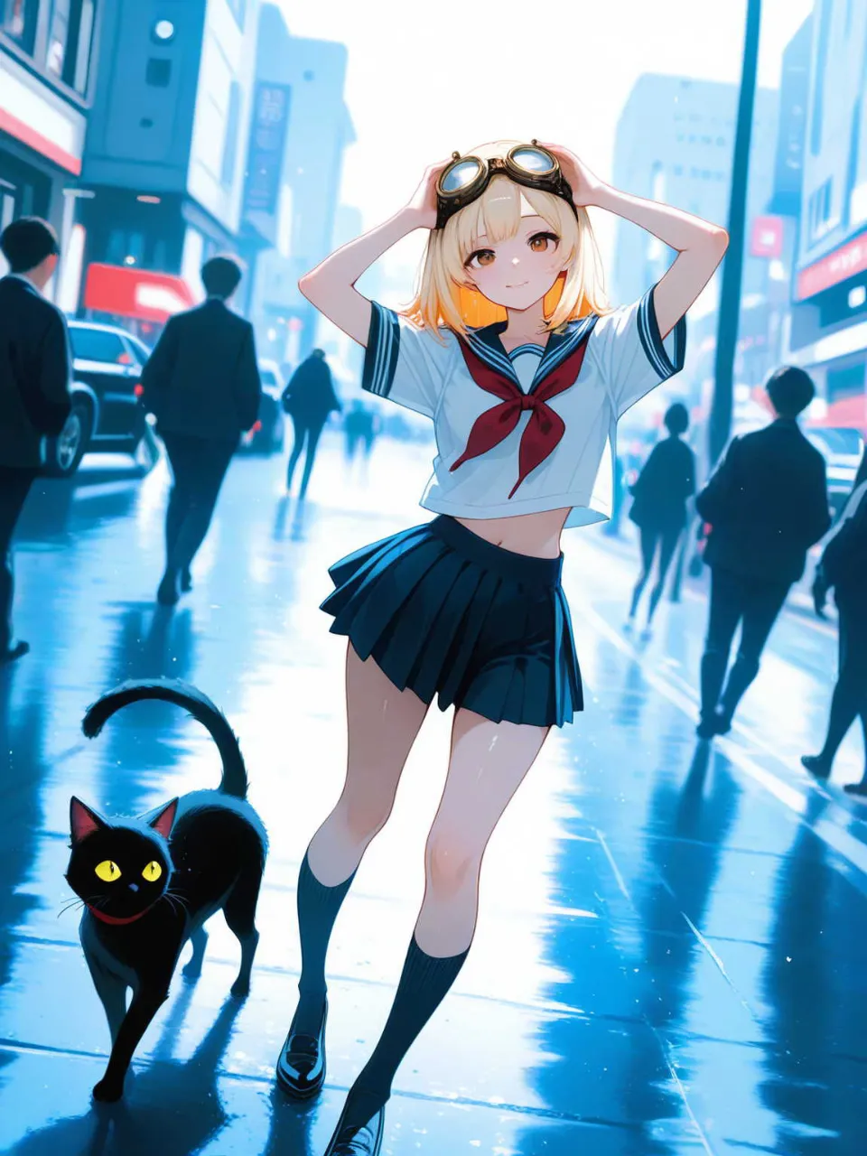 正統派セーラー服!…パンク娘と黒ニャンコ…金