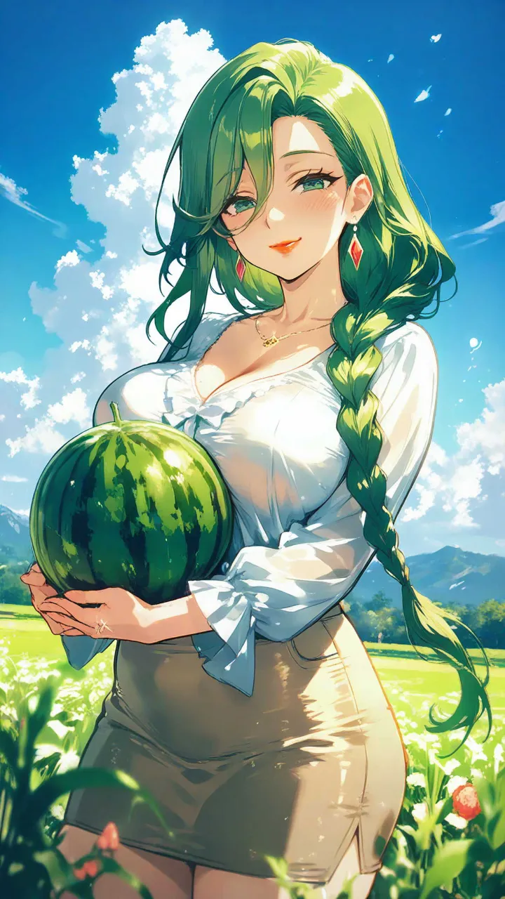 幻月の再光プロ - スイカと夏の女性 / 茅乃