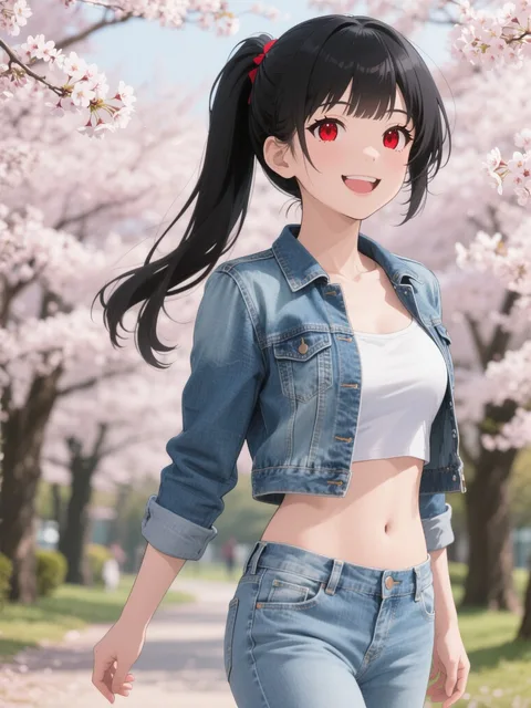 赤い瞳、黒髪 parted bangs - 🌸桜舞う少女MAX