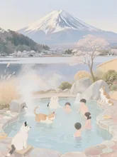 富士山と自然の小さな天然温泉 — たかおさんのAIイラスト