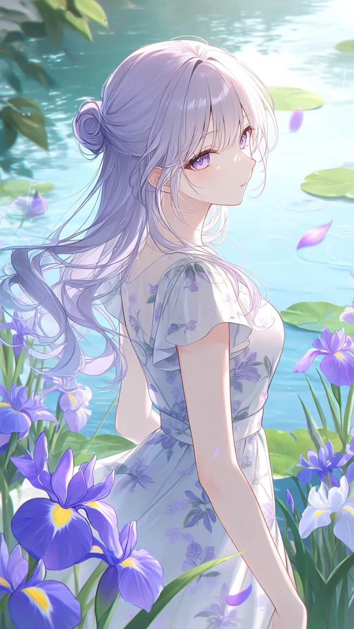 P　花影に揺れるワンピースの少女