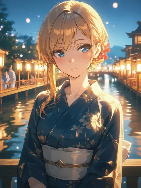 水灯りの夜、君と歩く川床