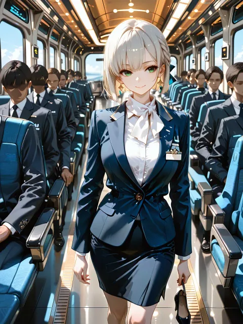 silver blonde short bob hair - 客室乗務員