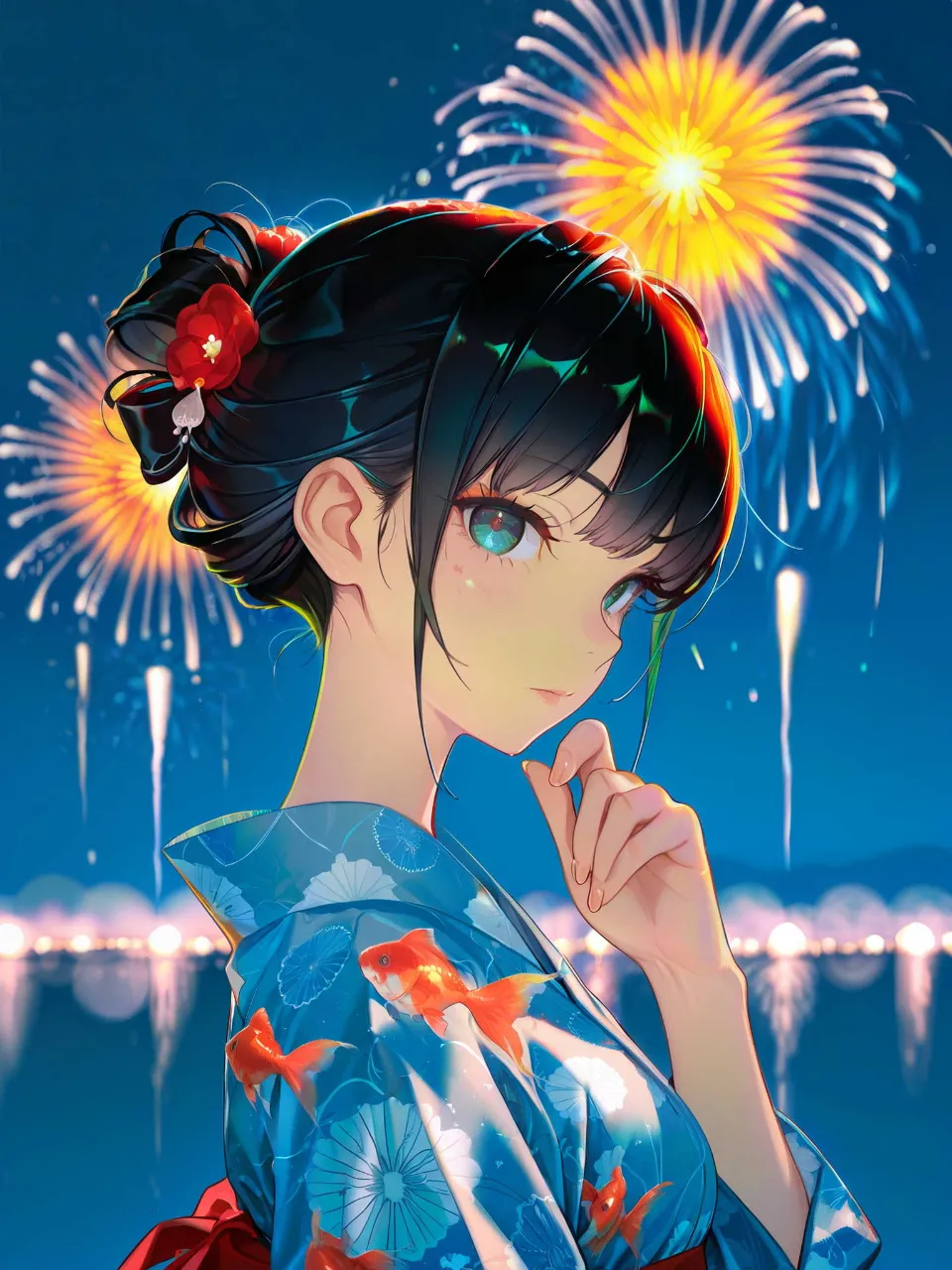 青地に金魚柄