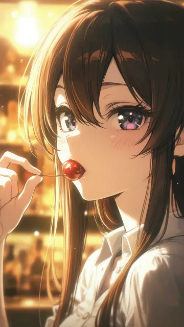 さくらんぼを口にする、美少女、シーンを詳細に、フルHD