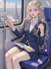 電車に乗る少女