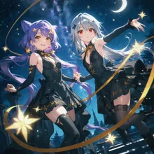 月夜に舞う2人の少女 — 釜夏の日のさんのAIイラスト
