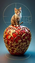 黄金比の赤い林檎タワーと子猫