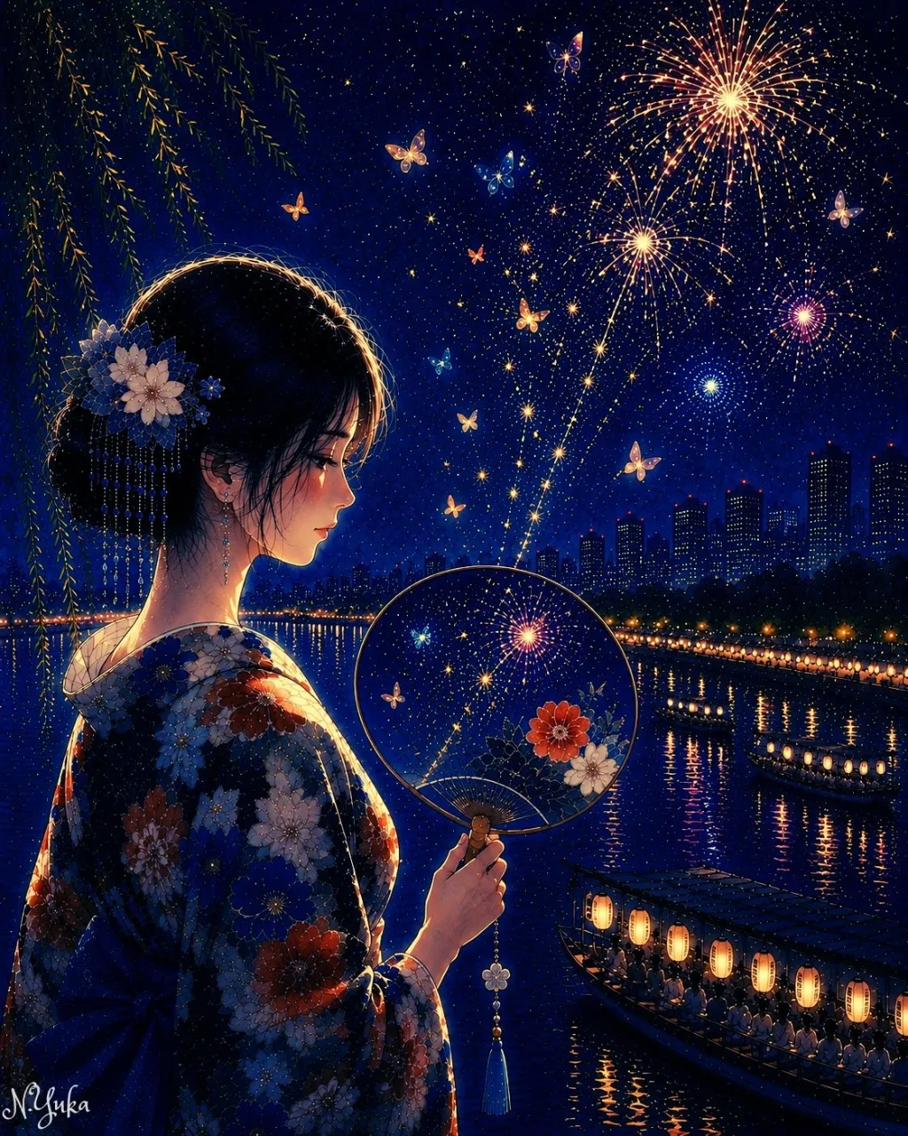 団扇に宿る宵-A Summer Evening, Held Within