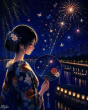 団扇に宿る宵-A Summer Evening, Held Within — n.yukaさんのAIイラスト