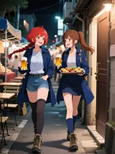 双子と夜市と御名神亭 — 水上雷太さんのAIイラスト