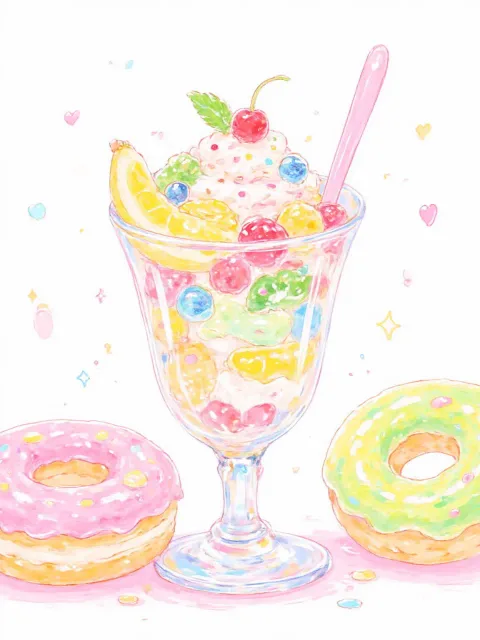 カラフルなフルーツパフェ、人物なし、キャラクターなし - 夏スイーツ