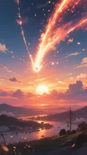 流星と共に沈む夕日