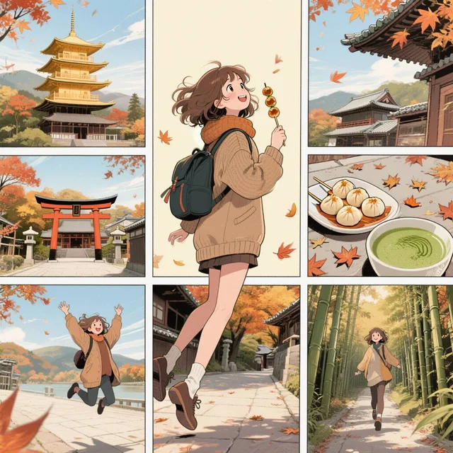 秋の京都〜ひとり旅(マンガ調にしてみた)♪(˶¯ᵕ¯˶) ①のAIイラスト - SUPPART