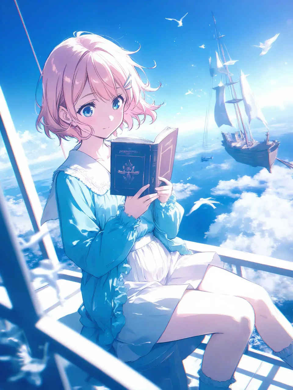 空の図書館 — 青いイルカさんのAIイラスト