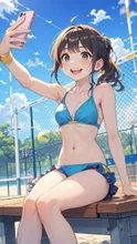 ビーチバレー少女💕スマホで自撮り❤️