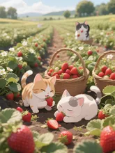 子猫のイチゴ狩り