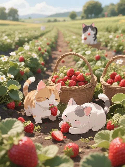 子猫のイチゴ狩り