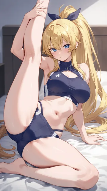 金髪のポニーテール女子M字開脚