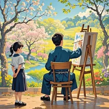京城にて「若き日の祖母・絵画との出会い 」のちに画伯と呼ばれる事となる青年画家の描く「異国の春」に見入る