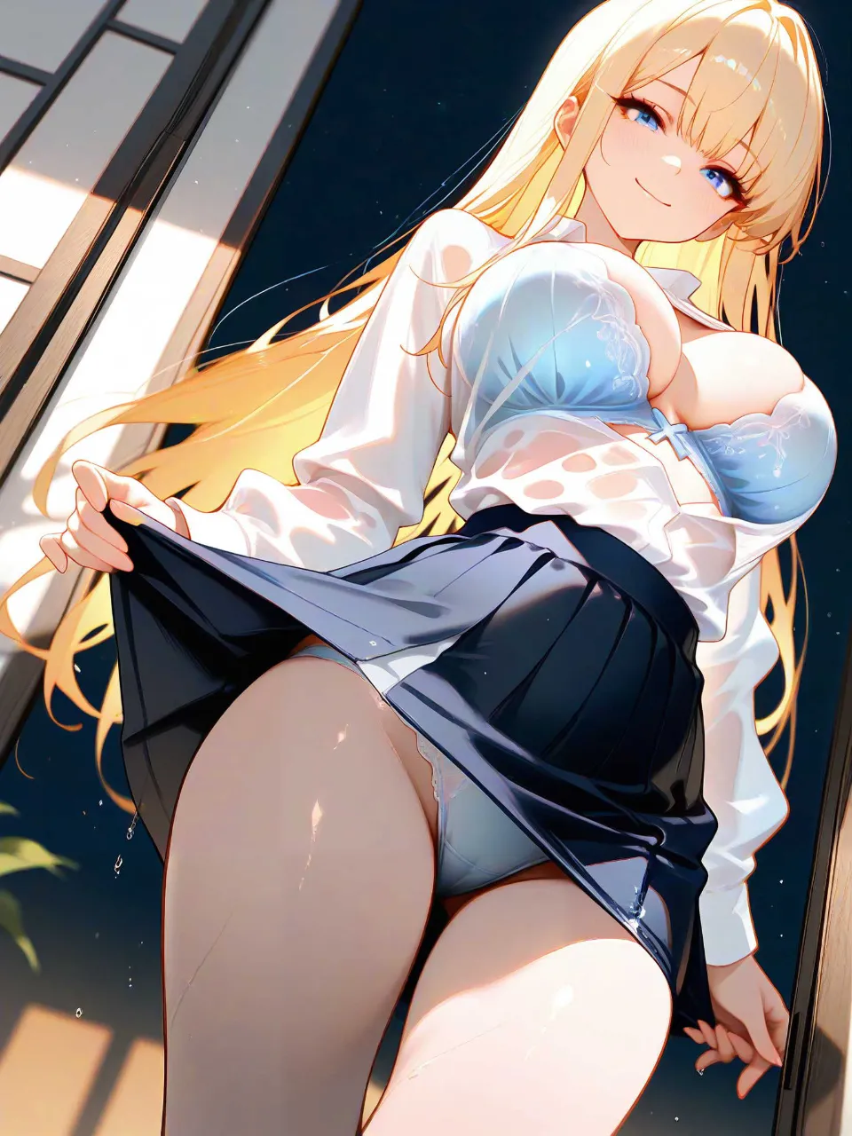 大雨に打たれて会社帰りのお姉さん