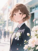 思い出の校舎と別れを告げ、いま新たな扉開き、遥かな年月経て、つぼみから花咲かせよう♪