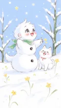 Whimsical Moving Snowman Snow Dog