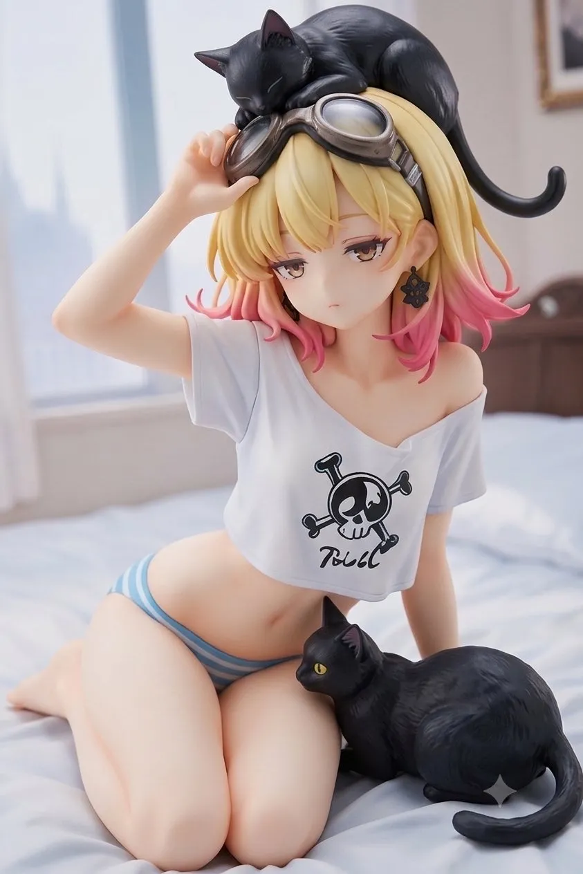 朝はやっぱり眠いです…パンク娘と黒ニャンコ…フィギュア…黄