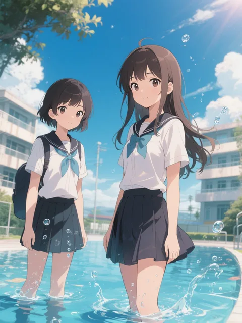 2人の少女放課後のプールにて