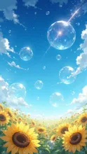 ひまわり畑とシャボン玉🫧